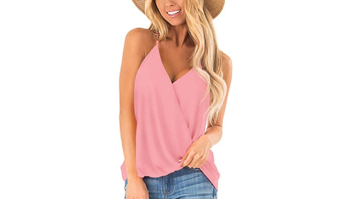 Aokosor Womens Deep V Neck Wrap Spaghetti Strap Tank Top