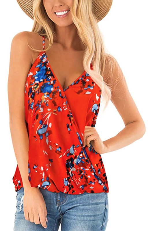 Aokosor Womens Deep V Neck Wrap Spaghetti Strap Tank Top