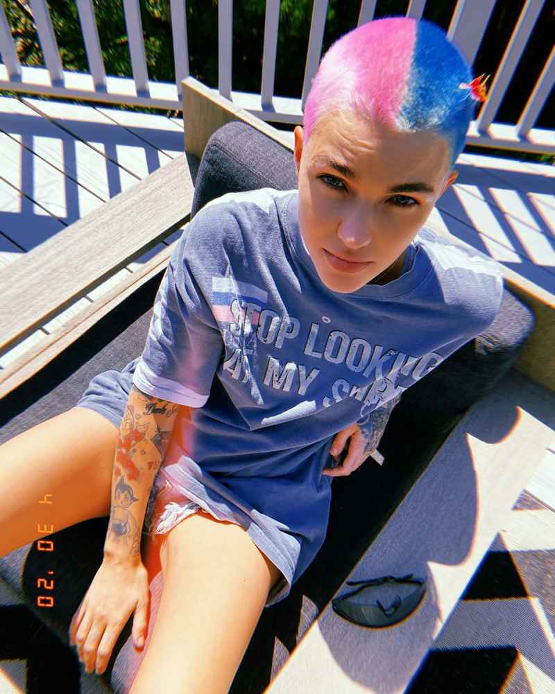 Ruby Rose Dyes Hair Pink and Blue