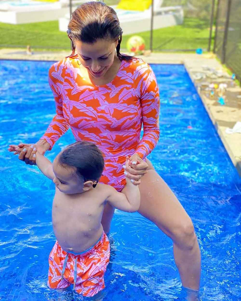 Eva Longoria Twins With Son Santiago in Matching Swimsuits