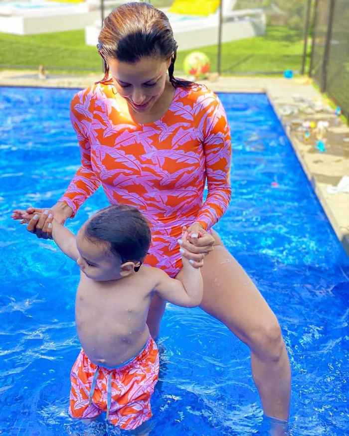Eva Longoria Twins With Son Santiago in Matching Swimsuits