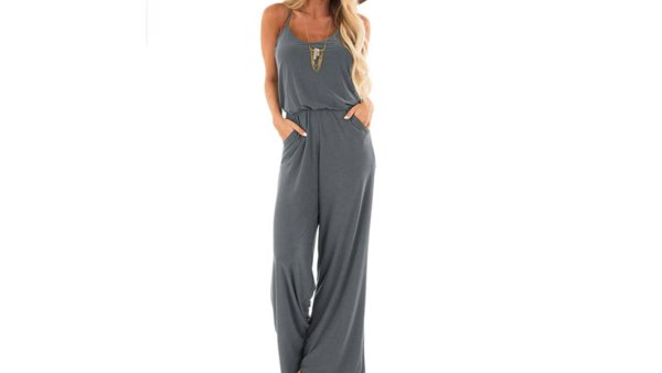 INFITTY Womens Casual Sleeveless Jumpsuit (Deep Grey)