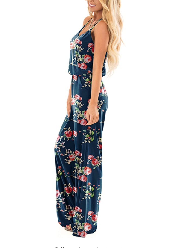 INFITTY Women's Casual Sleeveless Jumpsuit (Floral Navy Blue)