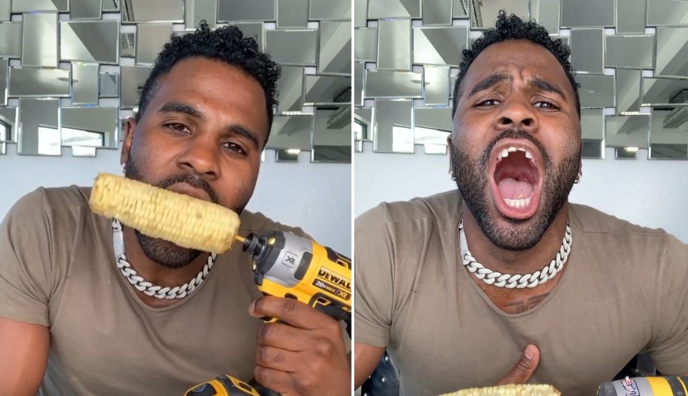 Jason Derulo Appears to Chip His Teeth While Eating Corn on the Cob before after