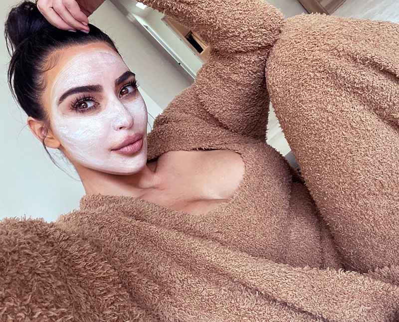 Kim Kardashian Is Self-Care #Goals in Skims Cozy Set and Face Mask
