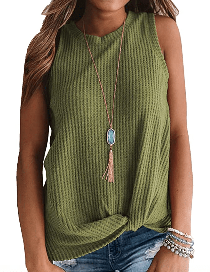MIHOLL Women's Casual Cute Twist Knot Top (Army Green)