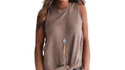 MIHOLL Women's Casual Cute Twist Knot Top (Oatmeal)