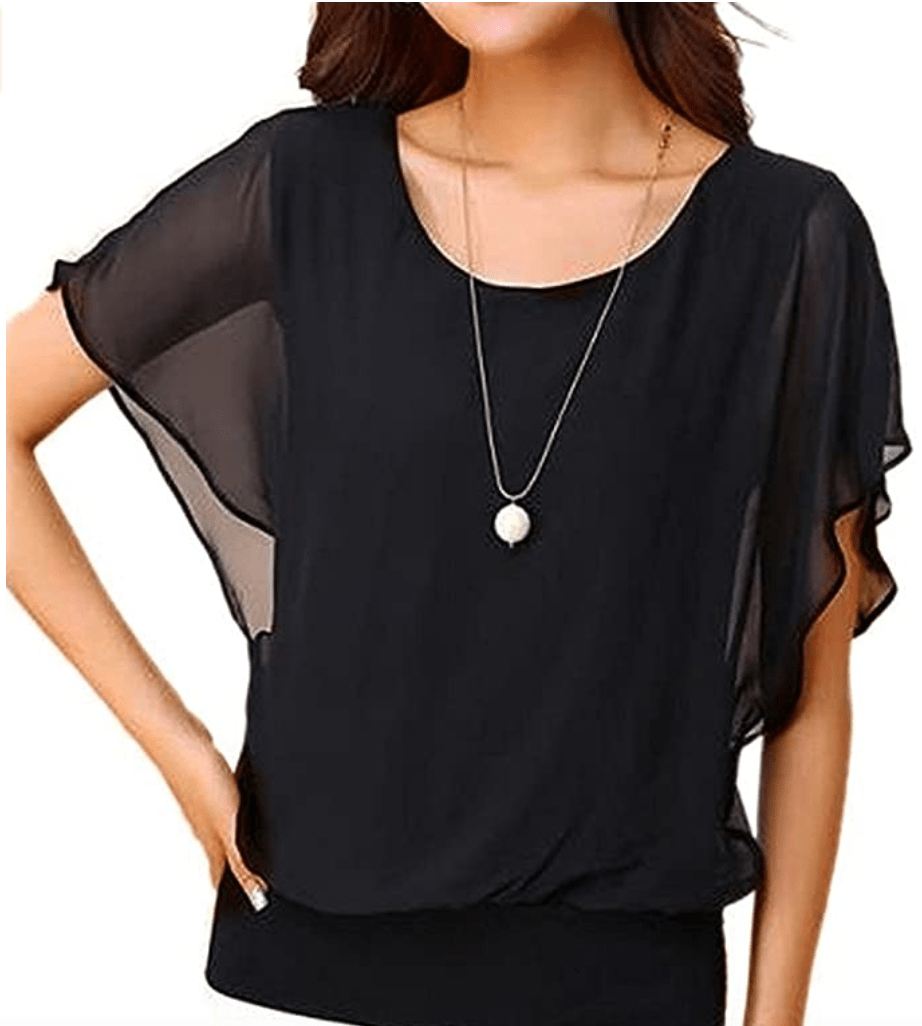 Neineiwu Women's Loose Casual Short Sleeve Chiffon Top 2