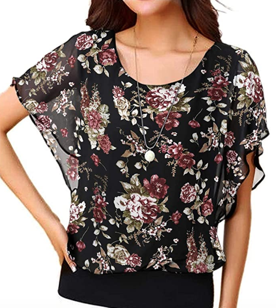 Neineiwu Women's Loose Casual Short Sleeve Chiffon Top