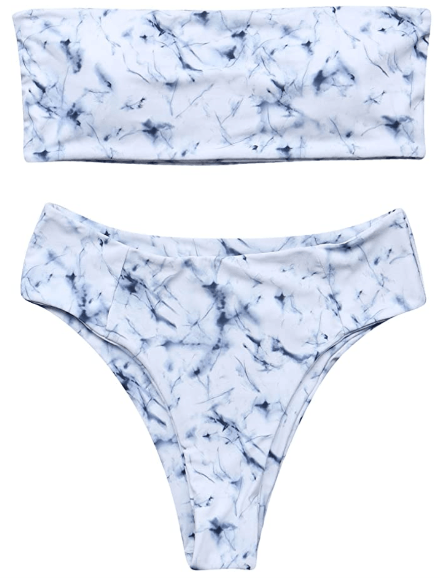 OMKAGI Women's 2 Pieces Bandeau Bikini (Marble)