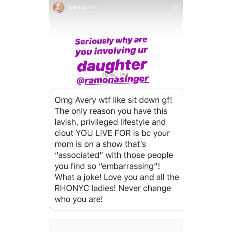 Real Housewives Of New York Leah McSweeney Goes After Ramona Singer Daughter Avery