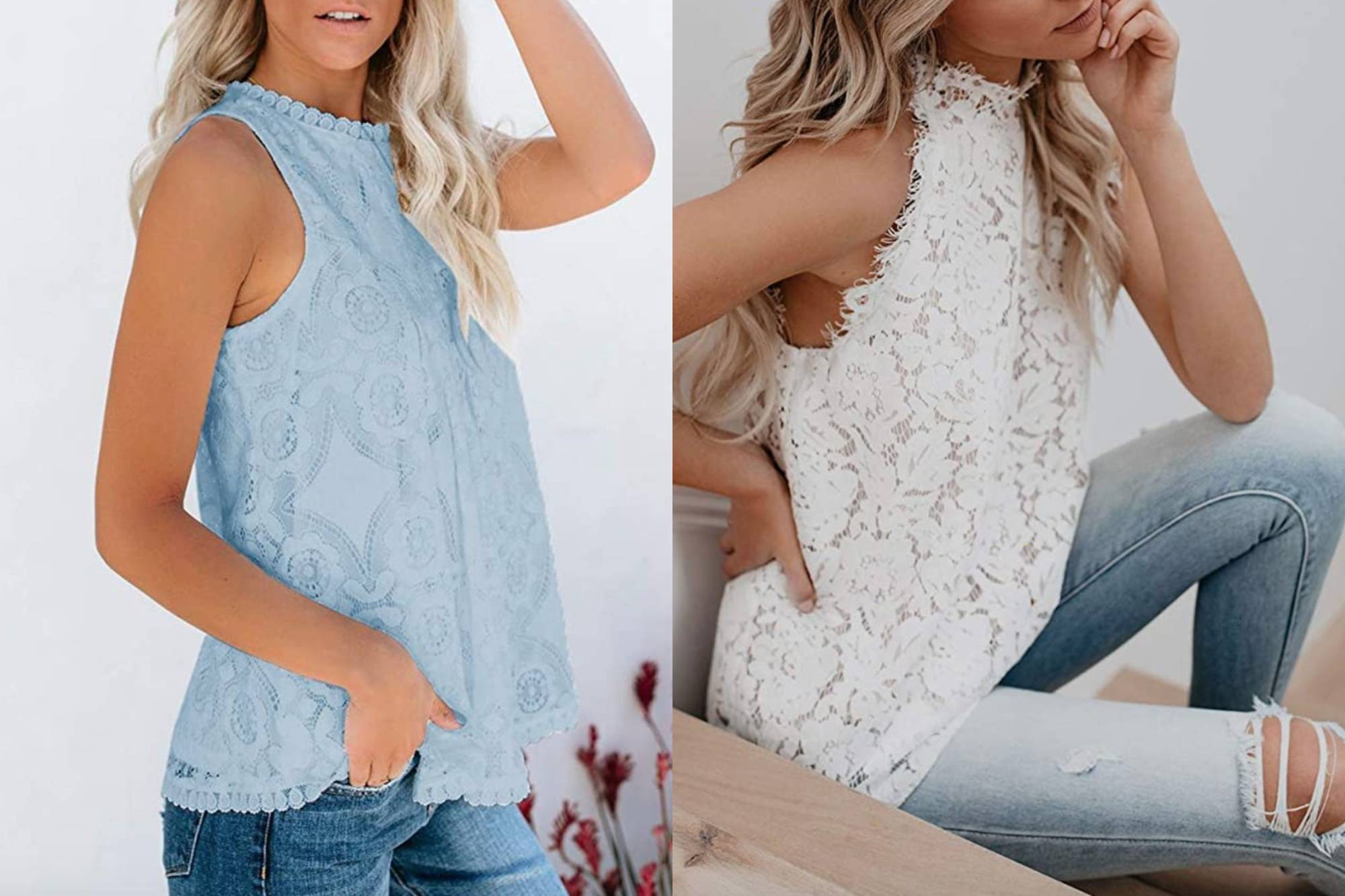 Valphsio Womens Lace Crochet Tank Top