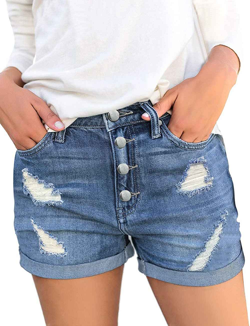 luvamia Ripped Denim Jean Shorts