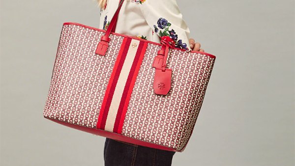Tory Burch Gemini Link Canvas Top-Zip Tote