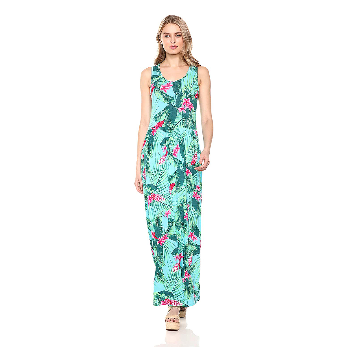 28 Palms Tropical Hawaiian Print Sleeveless Maxi Dress With Pockets