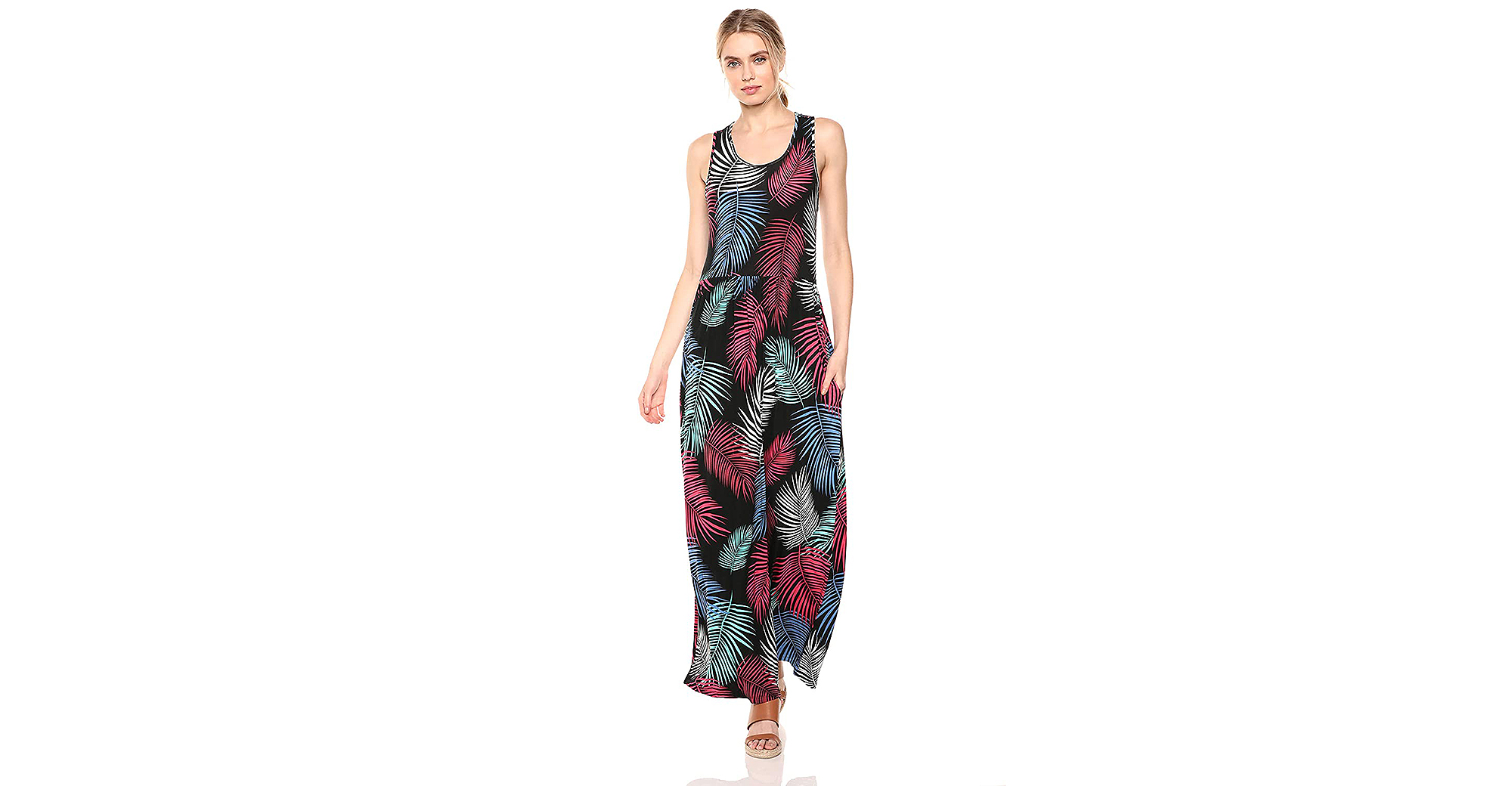28 Palms Tropical Hawaiian Print Sleeveless Maxi Dress With Pockets