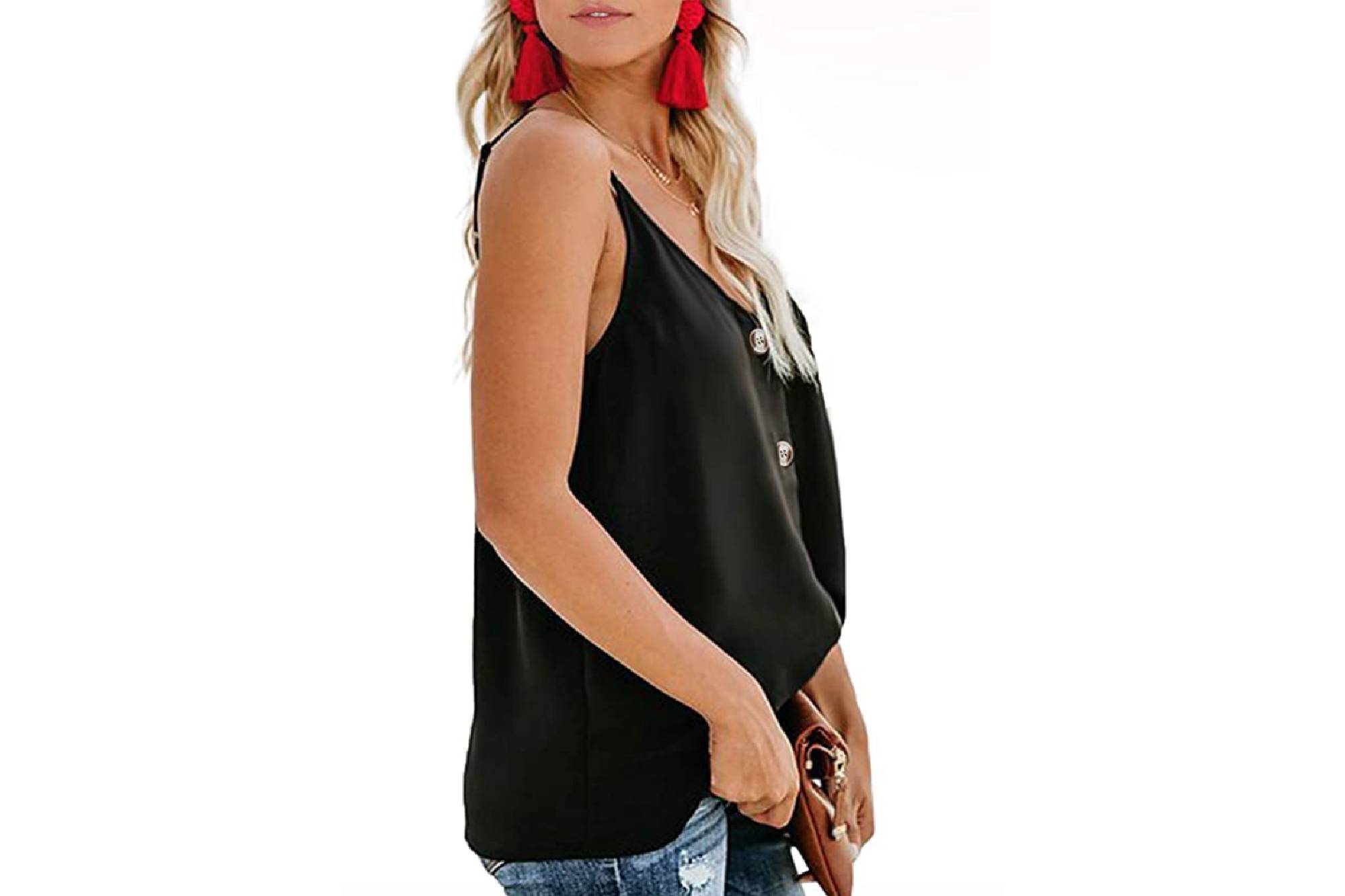 BLENCOT Women's Button Down V Neck Strappy Tank Top
