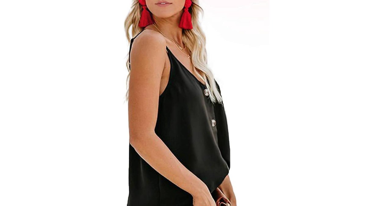 BLENCOT Women's Button Down V Neck Strappy Tank Top