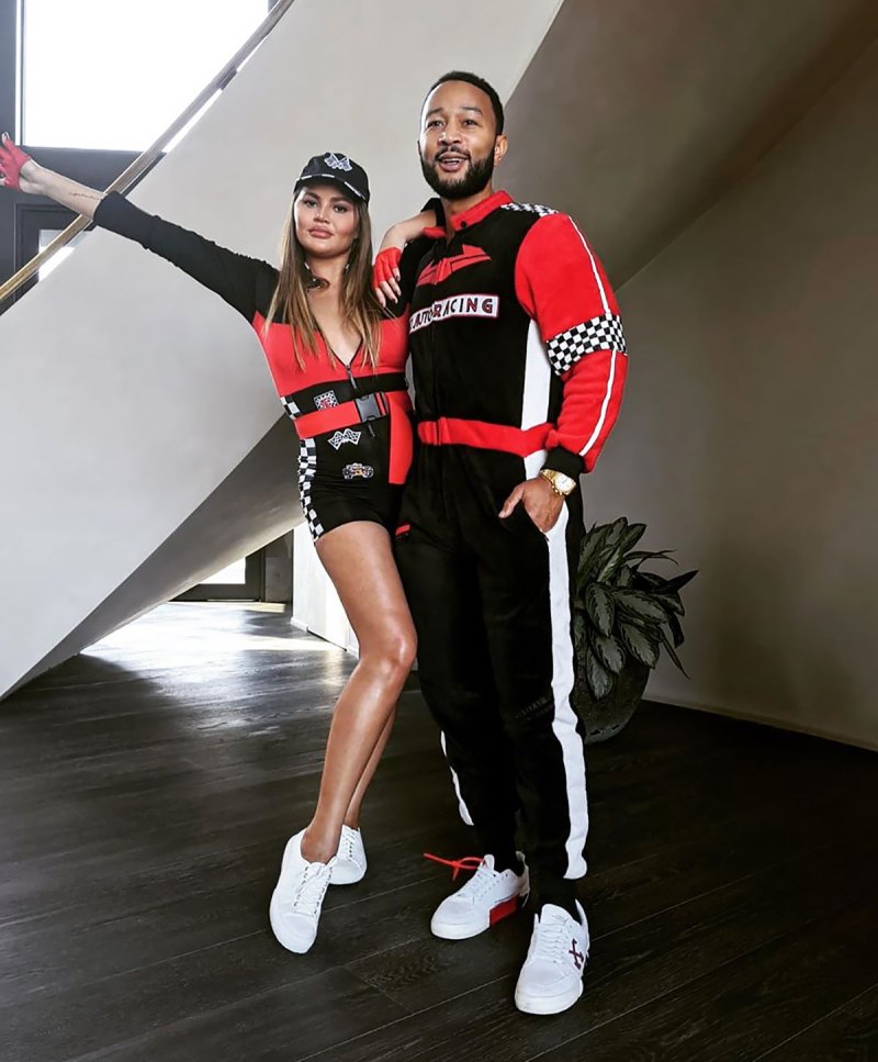 Chrissy Teigen and John Legend Have a Twinning Moment in Racing Getups
