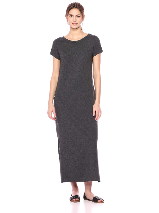Daily Ritual Women's Lived-in Cotton Short-Sleeve Crewneck Maxi Dress (Charcoal Grey)