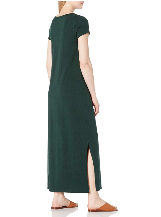 Daily Ritual Women's Lived-in Cotton Short-Sleeve Crewneck Maxi Dress (Moss Green)