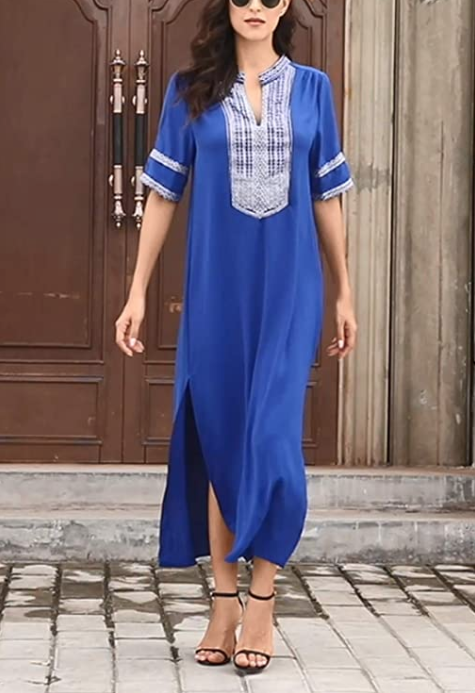 GOSOPIN Women's Summer Cover Up Kaftan Dress (Navy Blue)