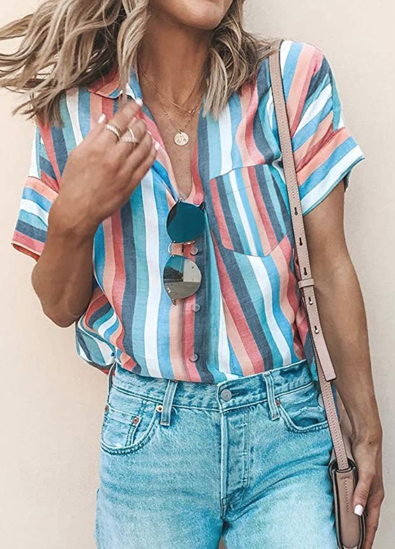HOTAPEI Women's Casual Cuffed Sleeve Button Down Shirt