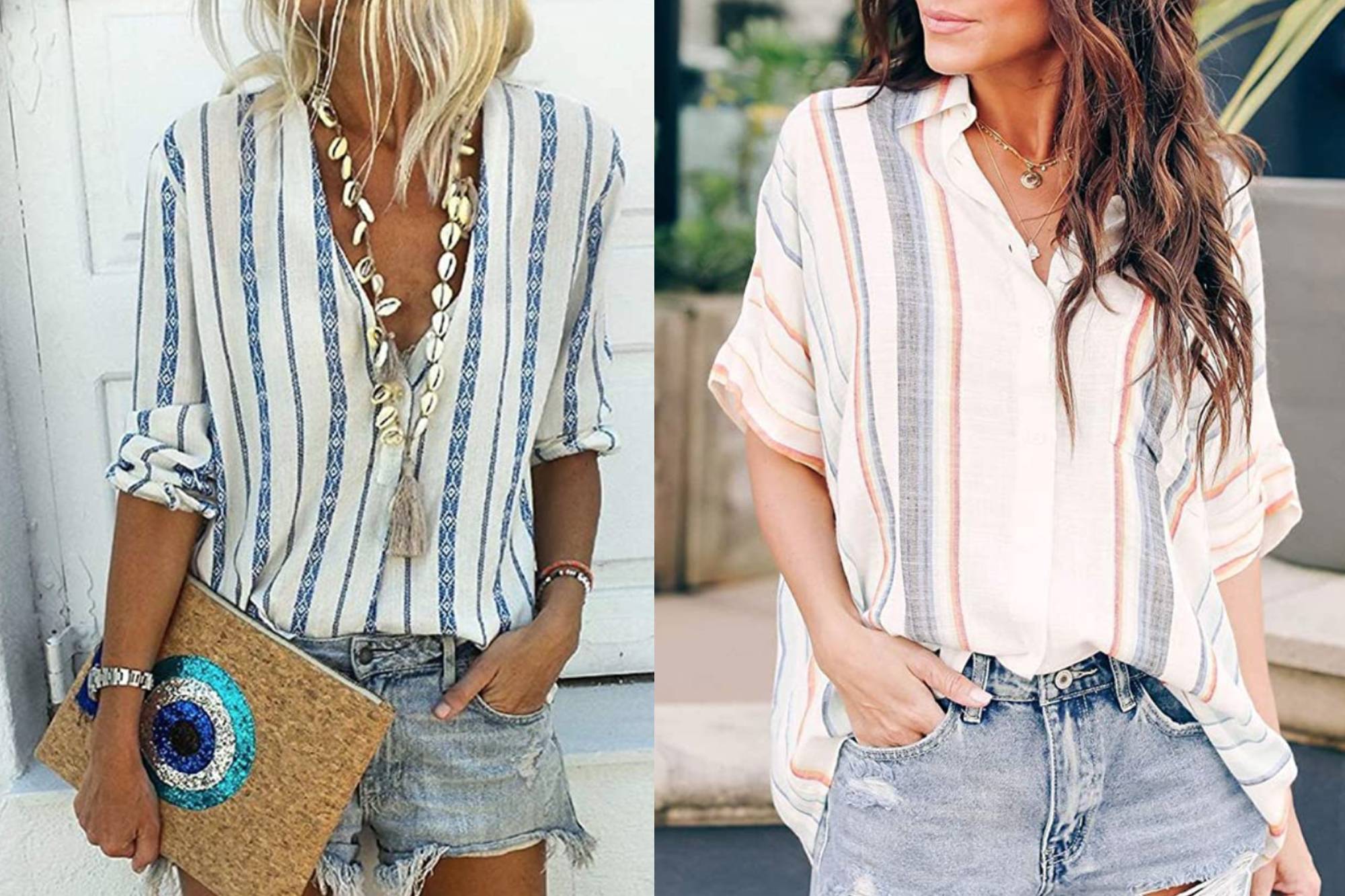 HOTAPEI Women's Casual Cuffed Sleeve Button Down Shirt