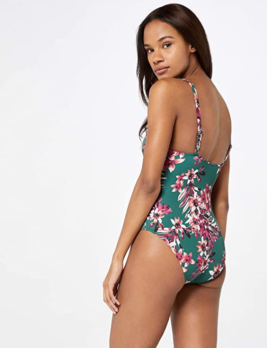Iris & Lilly Women's Tummy Control Shaping Swimsuit (Tropical Flower Print)
