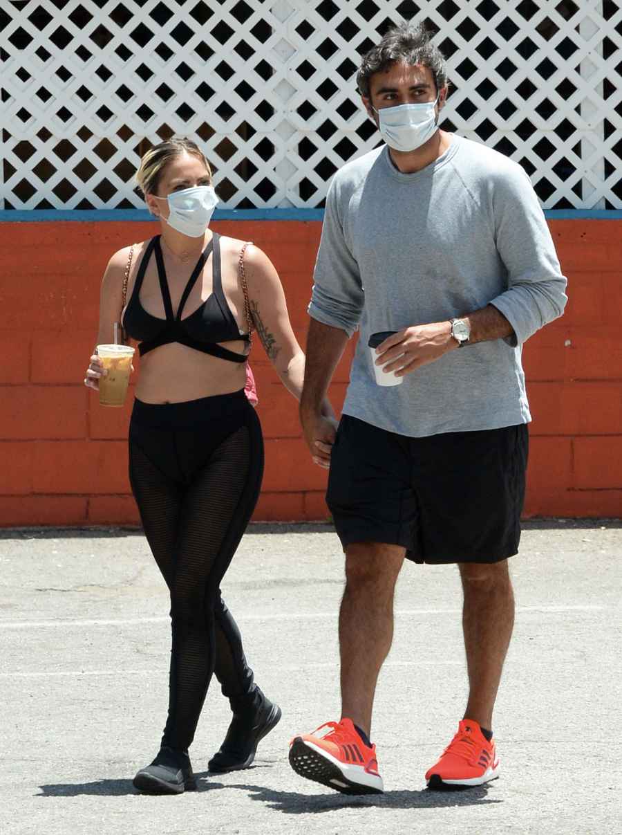 Lady Gaga and Michael Polansky Mask Holding Hands Hug