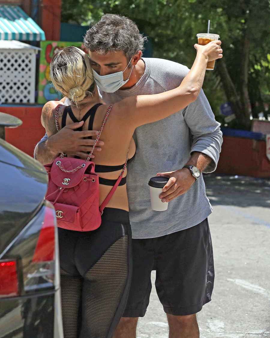 Lady Gaga and Michael Polansky Mask Holding Hands Hug