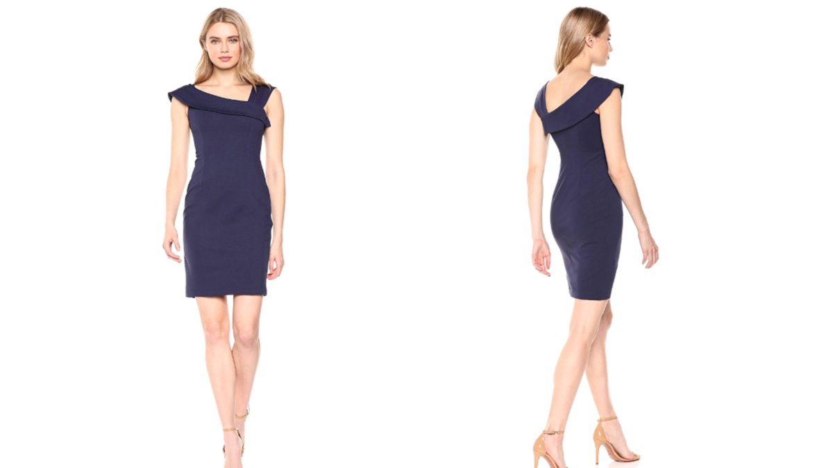 Lark & Ro Women's Asymmetrical Flounce Neckline Sheath Dress