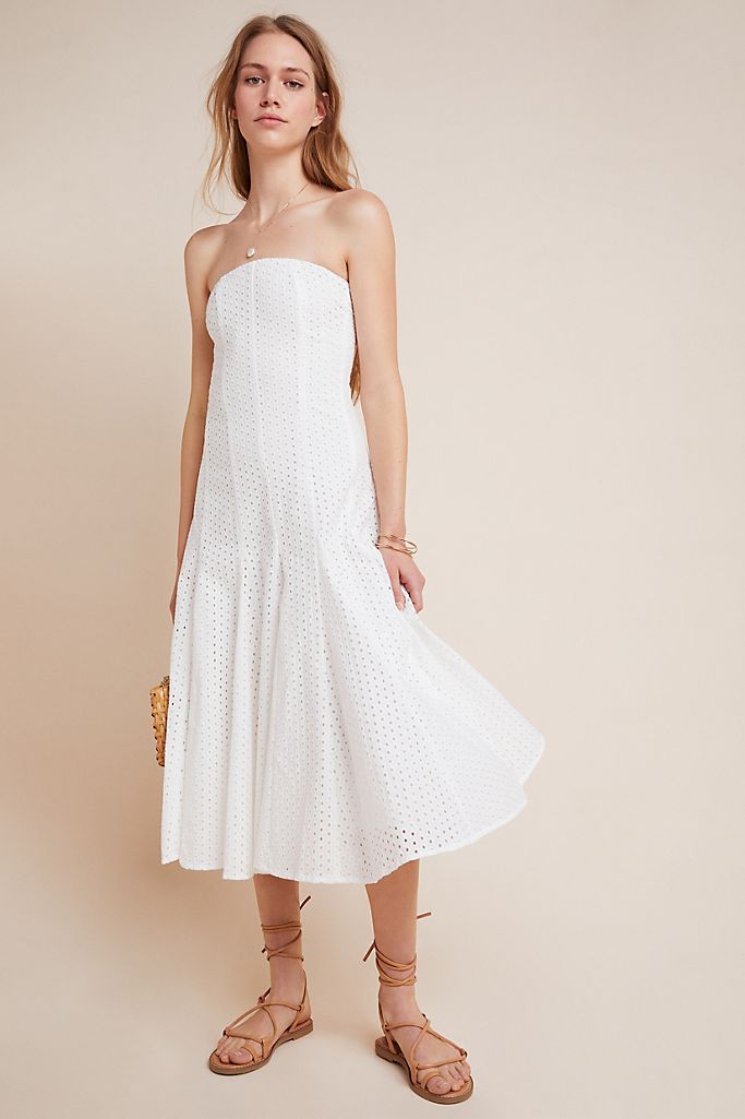 Lelia Eyelet Midi Dress (White)