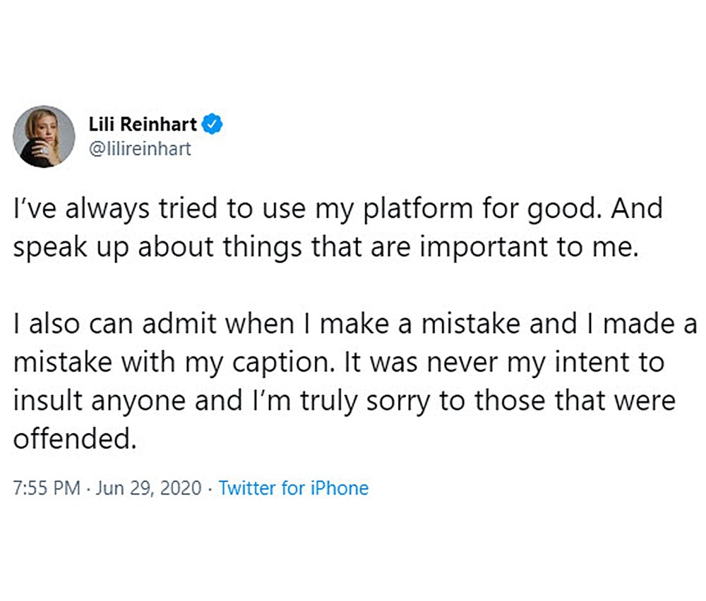 Lili Reinhart Apologizes Posing Topless Honor Breonna Taylor