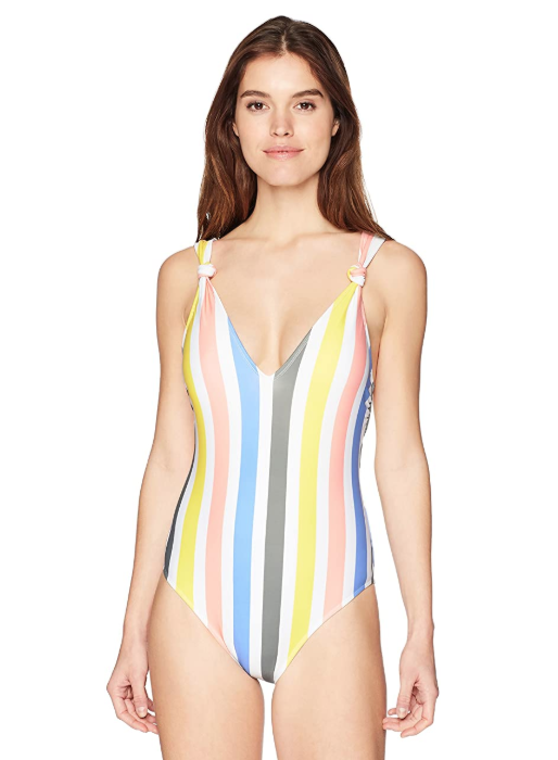 Mae Women's Swimwear Knot Strap Deep V One Piece Swimsuit