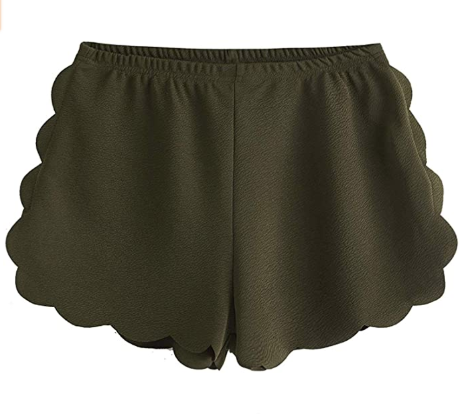 MakeMeChic Women's Casual Elastic Waist Scalloped Beach Shorts (Army Green)