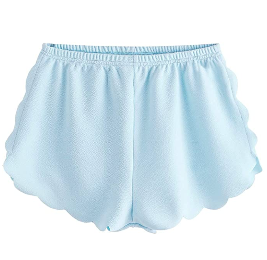MakeMeChic Women's Casual Elastic Waist Scalloped Beach Shorts (Light Blue)