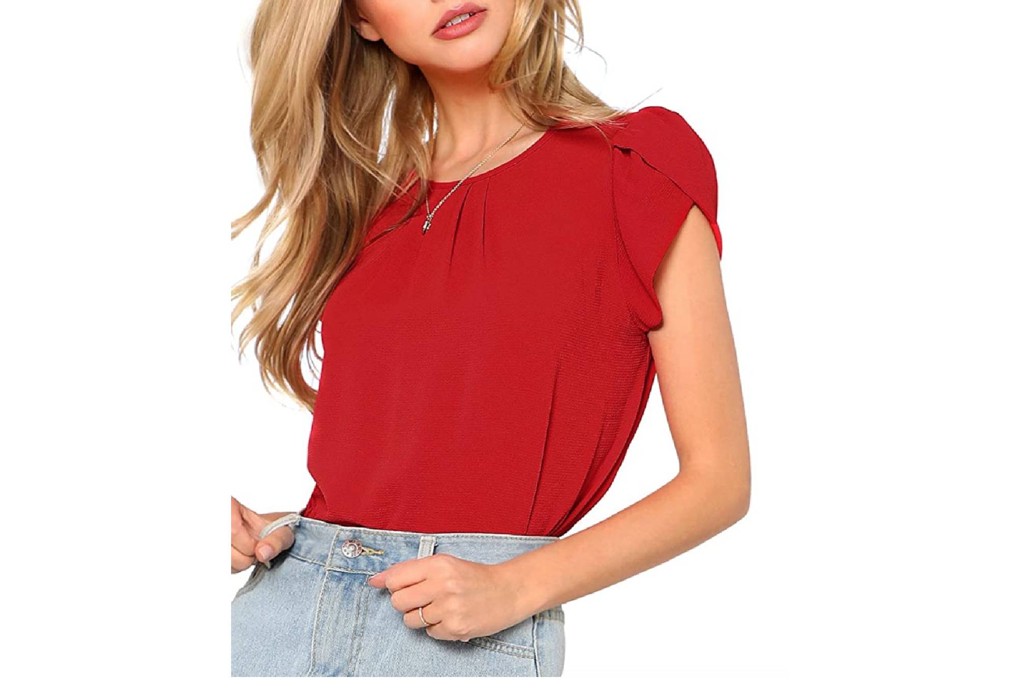 Milumia Women's Casual Round Neck Basic Pleated Top