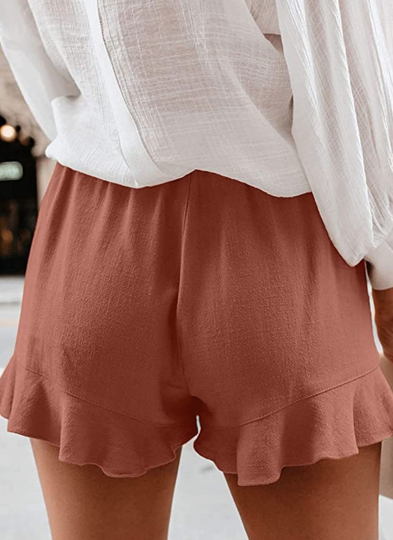 Mosucoirl Women's Comfy Drawstring Elastic Waist Shorts (Brick Red)