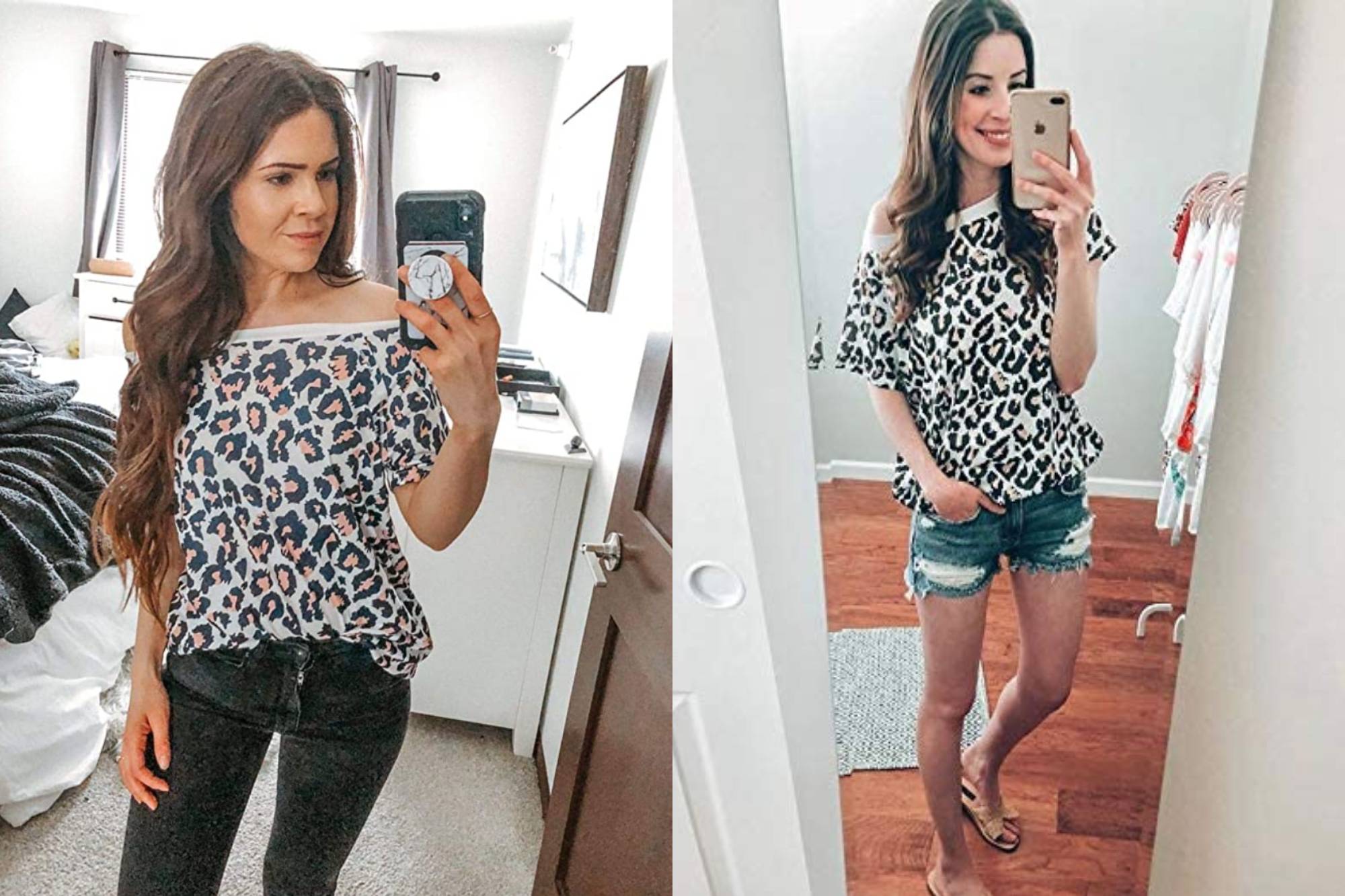 NSQTBA Women's Leopard Print Casual Short Sleeve Top