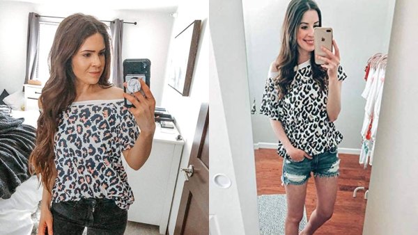 NSQTBA Women's Leopard Print Casual Short Sleeve Top