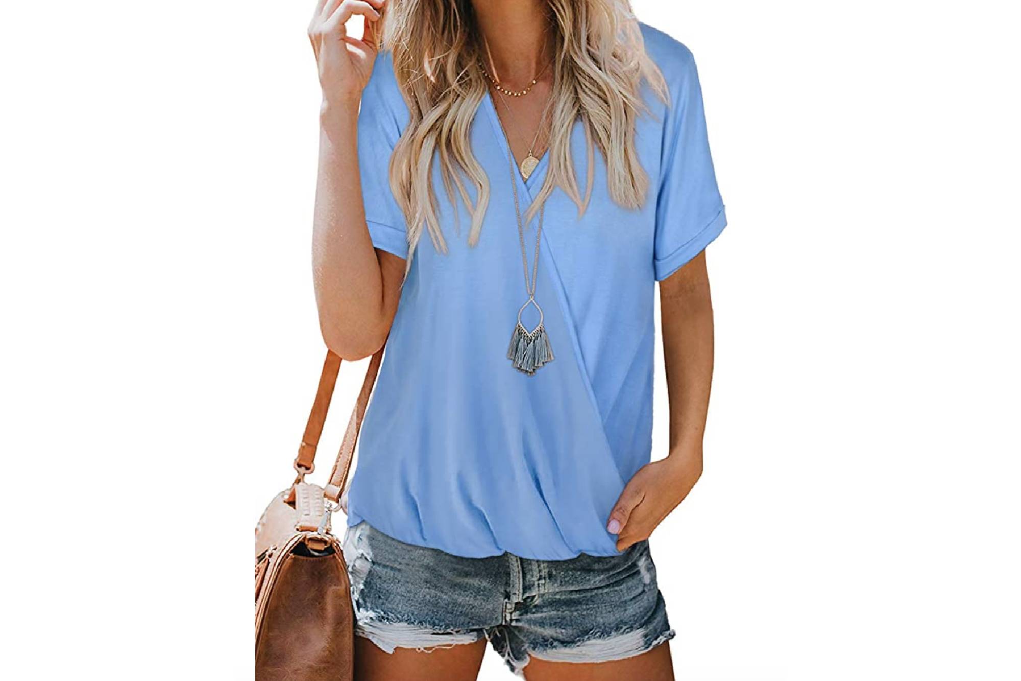 NSQTBA Women's V Neck Wrap Top