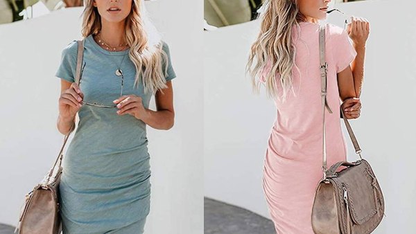 Qearal Women’s 2020 Casual Ruched Bodycon Mini Dress