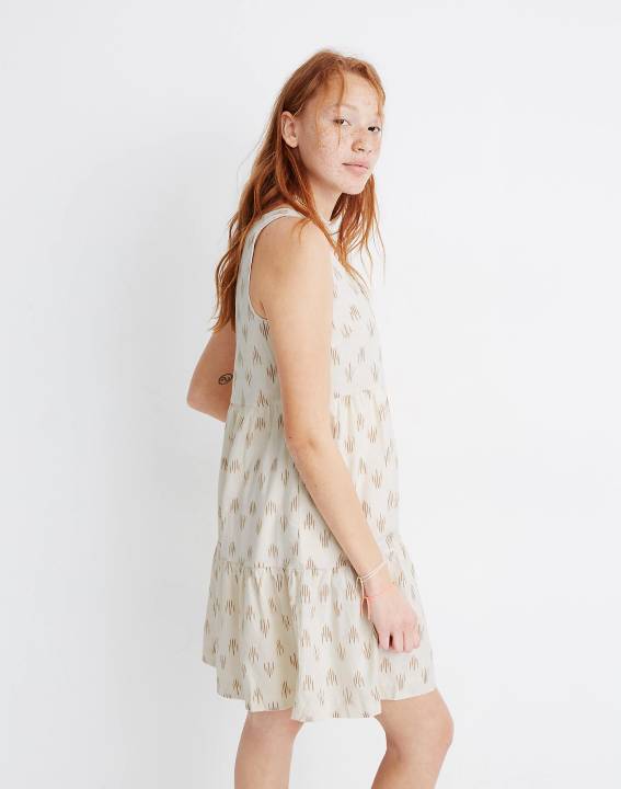Sleeveless Button-Front Tiered Mini Dress in Ikat