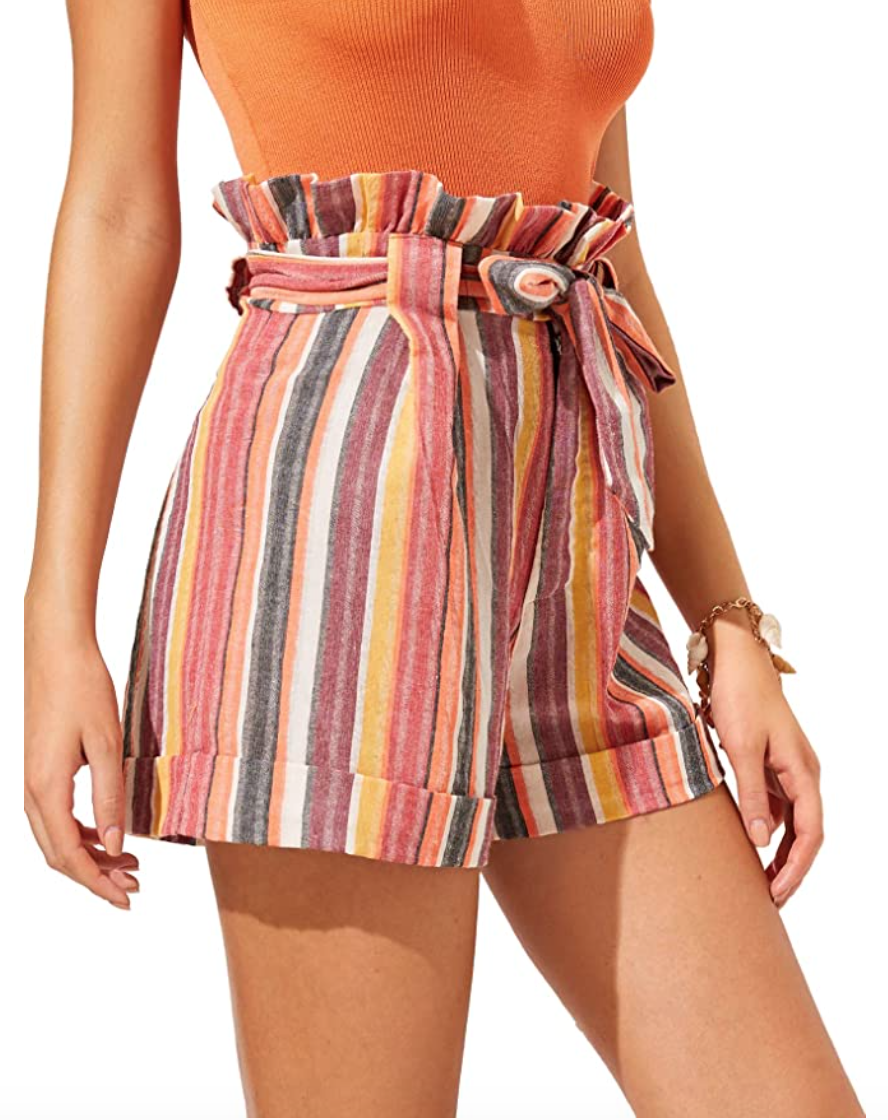 SweatyRocks Women's Casual Elastic Waist Striped Summer Beach Shorts