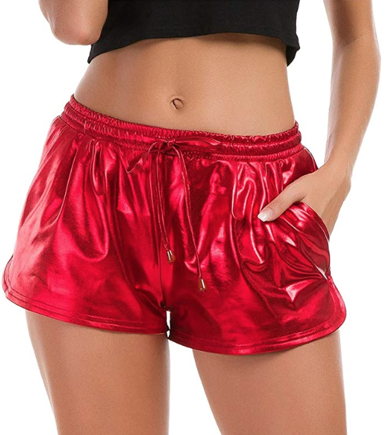 Taydey Women's Yoga Hot Shorts Shiny Metallic Pants with Elastic Drawstring