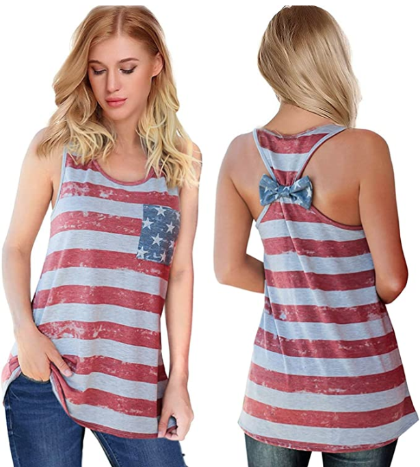 Tkria Women's Patriotic American Flag Print Tank Top