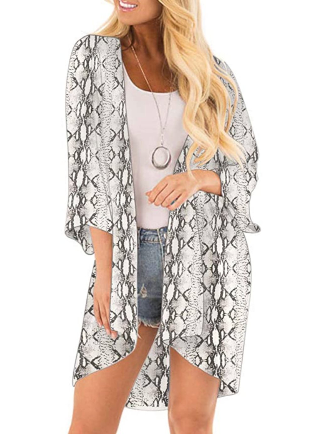 PINKMSTYLE Floral Print Kimono Loose Cardigan