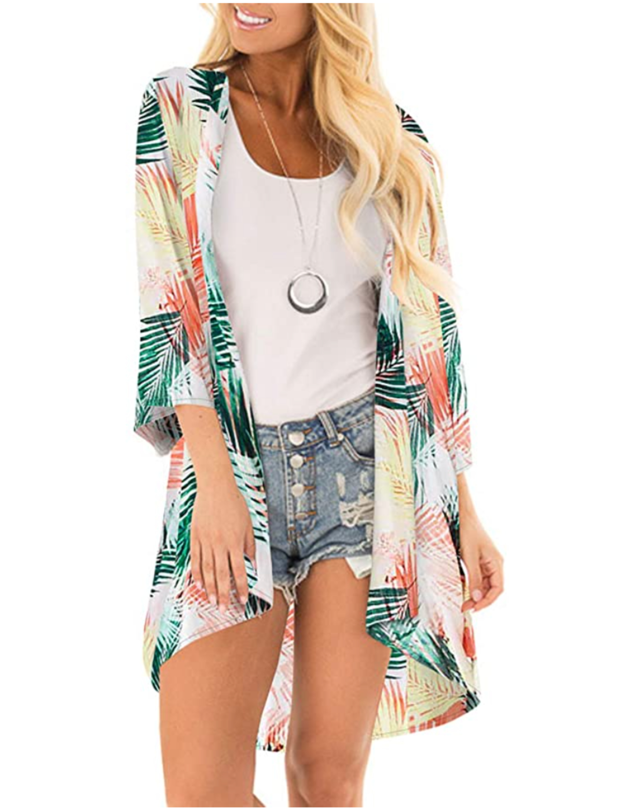 PINKMSTYLE Floral Print Kimono Loose Cardigan