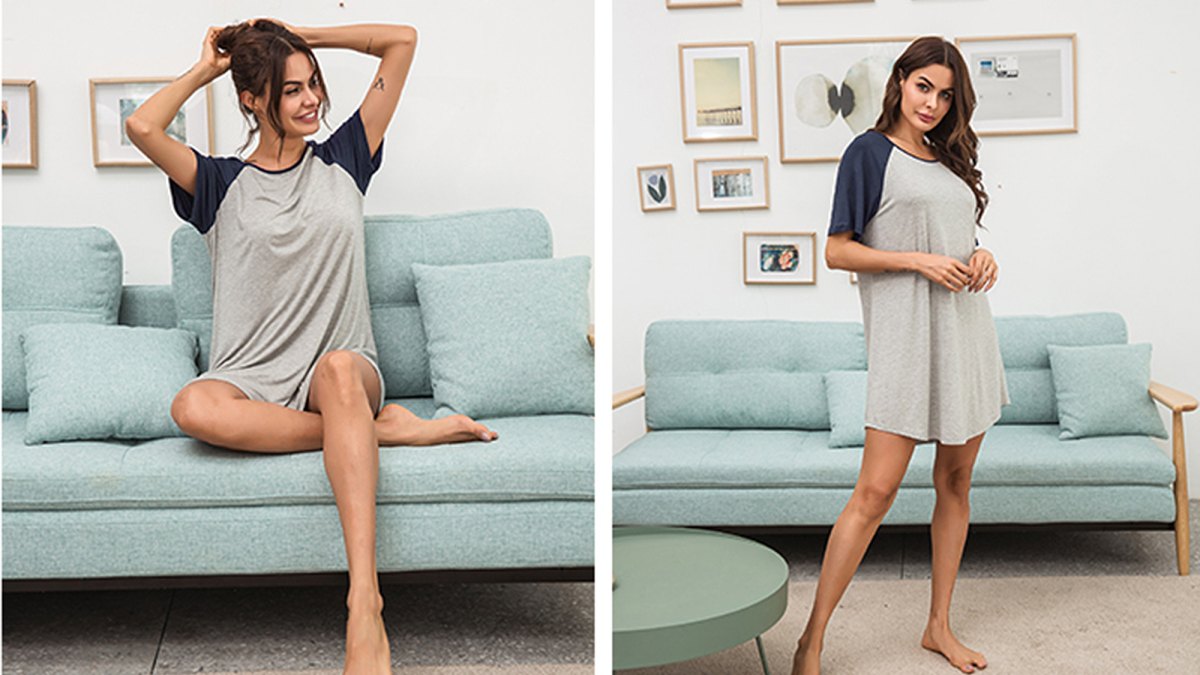 Ekouaer Short Sleeve Nightgown Raglan Sleepshirt.